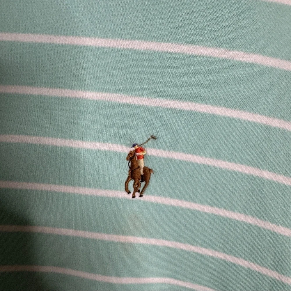 Ralph Lauren Shirt Men's XL Aqua Striped Polo Classic Fit Short Sleeve Soft